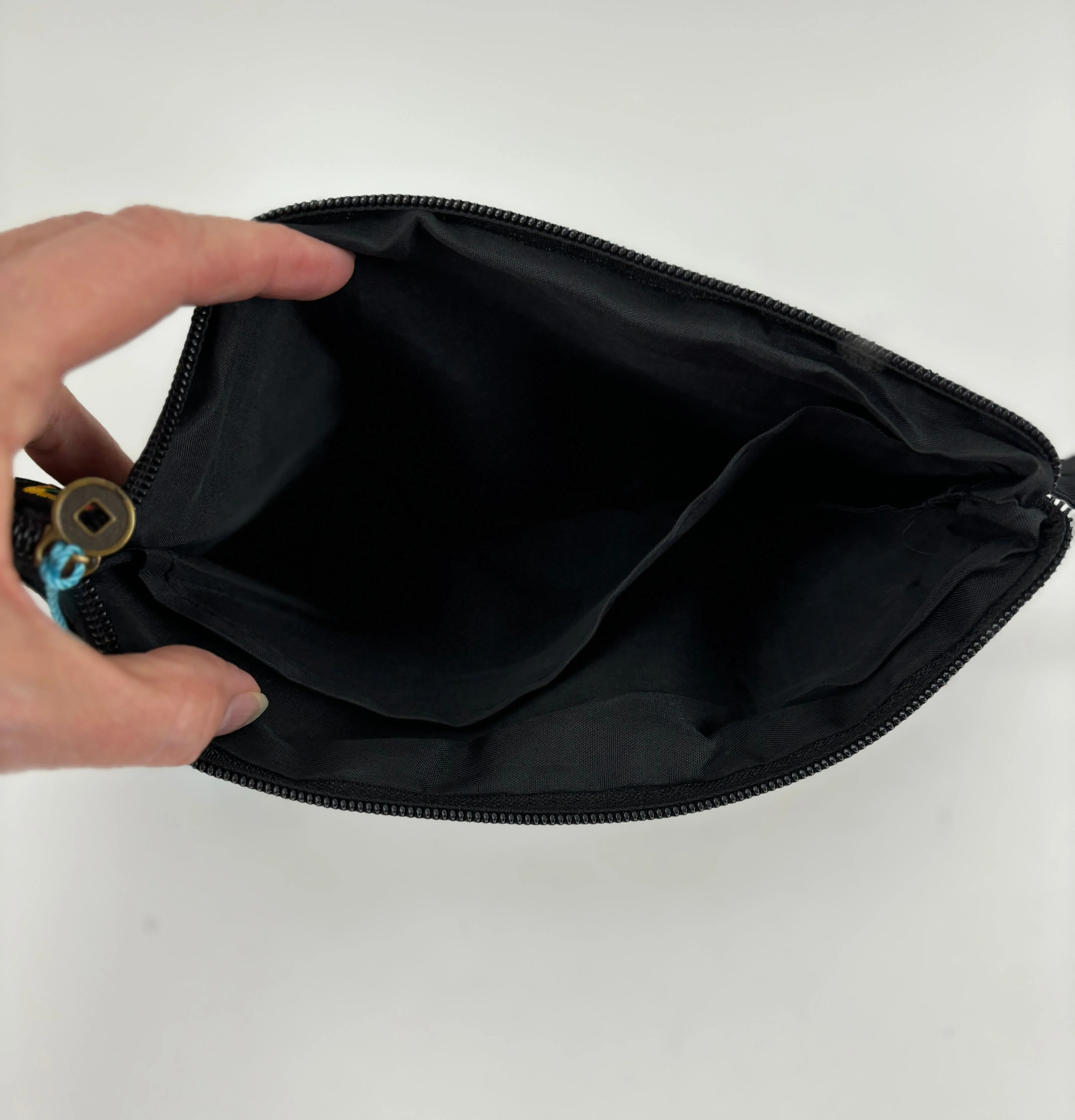 Embroidered Black Zippered Clutch with Tassel