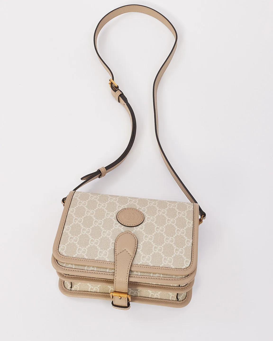 Gucci Beige & White GG Supreme Canvas Interlocking G Mini Shoulder Bag